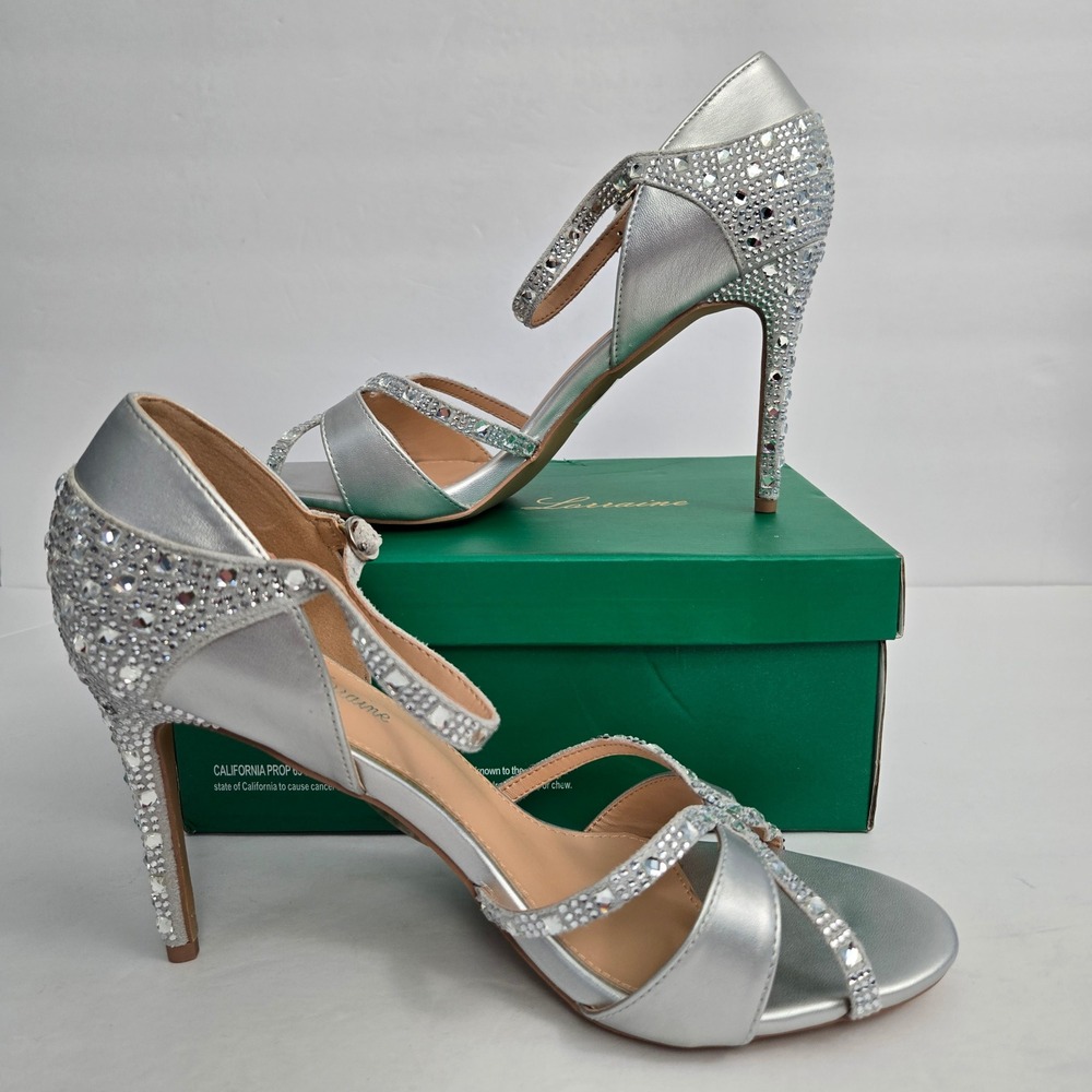 Lauren Lorraine Silver Rhinestone
Heels Sparkly Strappy Evening Shoes Daisey 11
